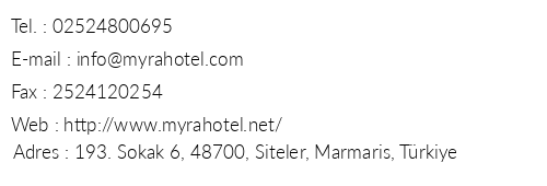 Myra Hotel telefon numaralar, faks, e-mail, posta adresi ve iletiim bilgileri